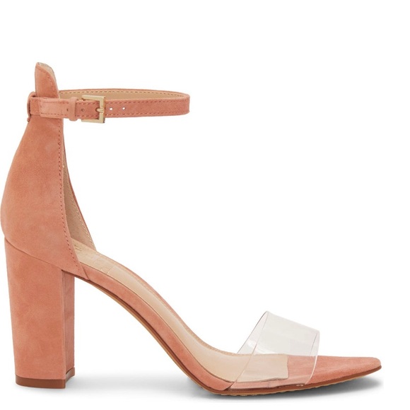 Vince Camuto ankle strap heels- pink suede with clear strap- size 7 1/2 - Picture 2 of 8